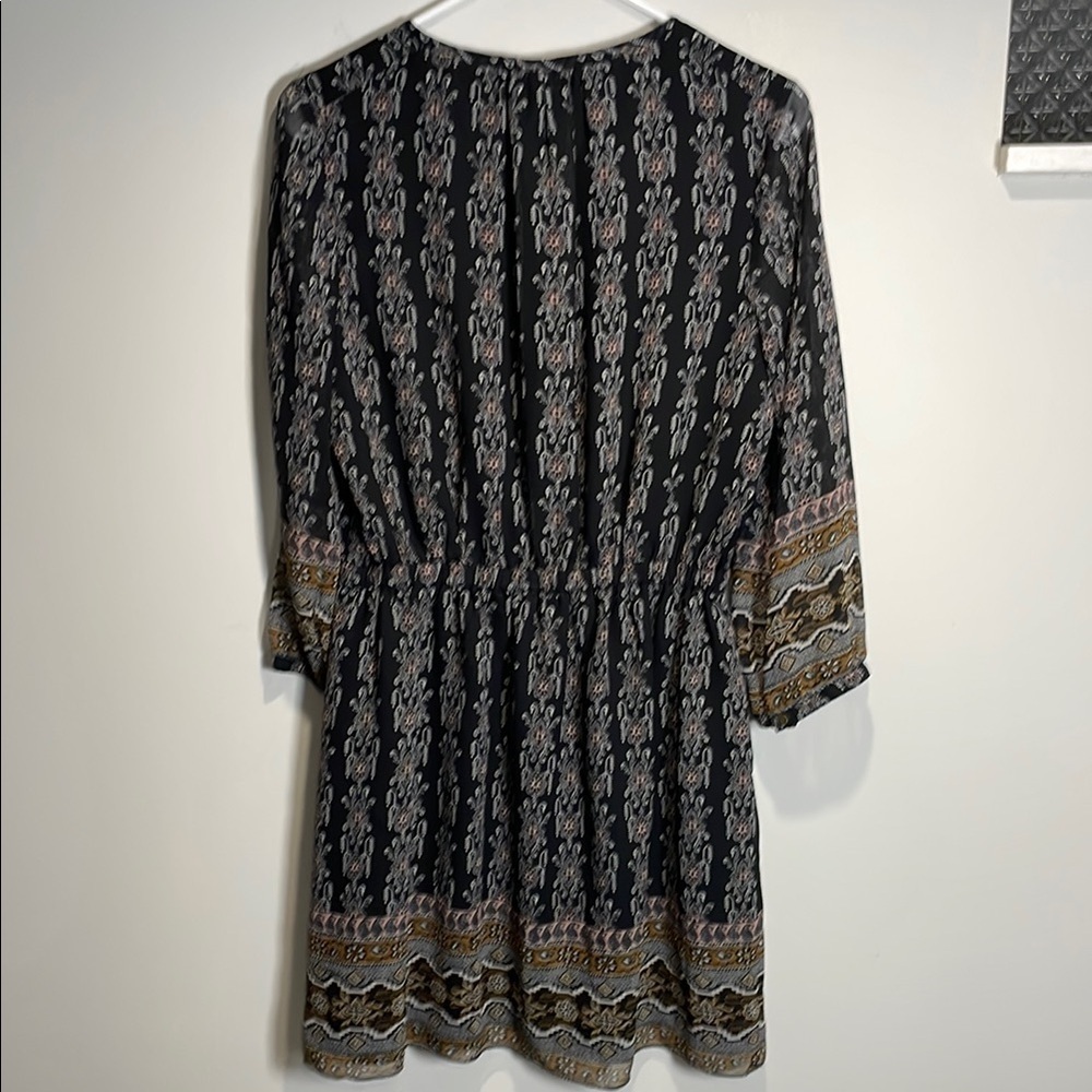 Madewell Boho Print Mini Dress Black Brown Size 8 - Picture 8 of 11